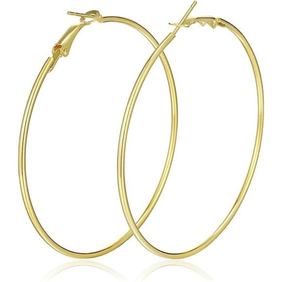 10 Pairs Big Hoop Earrings Set for Women Gold Plated Rose Gold Plated Silver - Picture 4 of 7